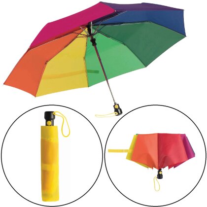 Taschenschirm Automatik Regenbogen Ø 96 cm nur 28 cm lang – kompakter Regenschirm für unterwegs & Büro