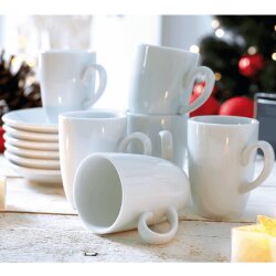 Espresso Tassen Set 6er mit Untertassen Weiß Dickwandig Espressotassen Höhe 7,1 cm - Füllmenge ca 80 ml