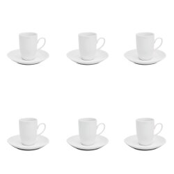 Espresso Tassen Set 6er mit Untertassen Weiß Dickwandig Espressotassen Höhe 7,1 cm - Füllmenge ca 80 ml