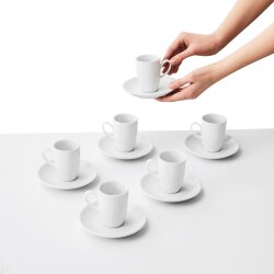 Espresso Tassen Set 6er mit Untertassen Weiß Dickwandig Espressotassen Höhe 7,1 cm - Füllmenge ca 80 ml
