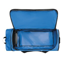 Faltbare Reisetasche 88L mit Rollen für Damen und Herren, großer Weekender als Trolley nutzbar, leichte und platzsparende Gepäcktasche in Blau