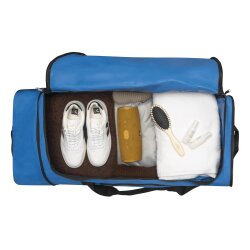 Faltbare Reisetasche 88L mit Rollen für Damen und Herren, großer Weekender als Trolley nutzbar, leichte und platzsparende Gepäcktasche in Blau