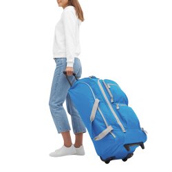 Trolley Reisetasche mit Gleitschienen für Treppen, große Rolltasche mit 2 Rollen und 8 Fächern, geräumiges Reisegepäck, 67 Liter, Blau