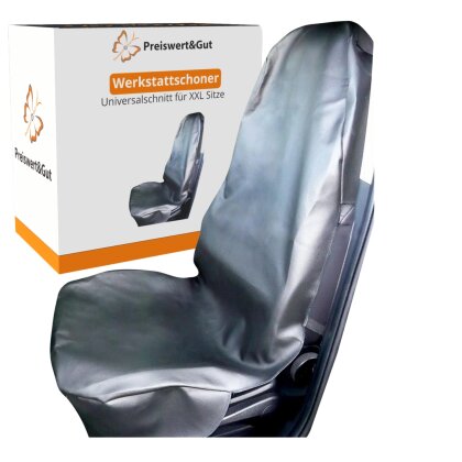 Schonbezug Autositz Vordersitz Universal XXL 210x75x60 mit starkem Gummizug Werkstatt Sitzschoner Kunstleder wasserabweisend schwarz Seitenairbag geeignet
