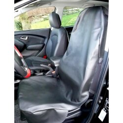 Sitzschoner XXL 66x149 cm schwarz für Werkstatt Service, Kunstleder Struktur wasserabweisend, elastische Fixierung, Seitenairbag Aussparung, SUV Van Transporter