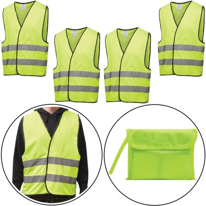 4x Warnweste Gelb – Ideal für Auto, Fahrrad & Motorrad, mit Reflektorstreifen und Klettverschluss, Polyester, Unisex & Universal