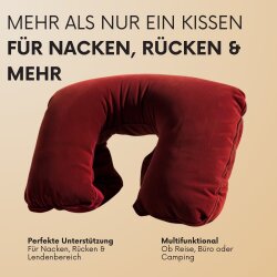 3 x Nackenkissen Reise – Aufblasbares Nackenstützkissen für Flugzeug, Auto & Bahn – In Blau, Rot & Grau – 35 x 23 x 9 cm