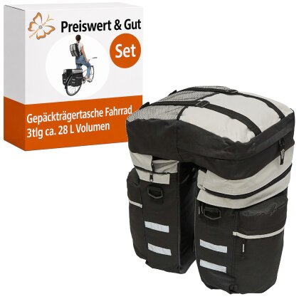 Gepäckträgertasche Fahrrad 3tlg und Fahrradtasche Gepäckträger ca. 28 L Volumen, Fahrrad , Rucksack,Tasche und Packtaschen