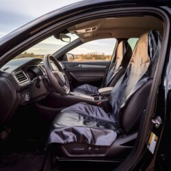 2x Autositzschoner Kunstleder Universal schwarz für Vordersitze 200x70x57 cm Sitzschoner Auto Werkstattschoner ölbeständig wasserabweisend L Seitenairbag frei