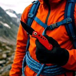 Multifunktionsmesser mit Gurtschneider – Taschenmesser in Rot 15,3 cm mit Nothammer fürs Auto Rettungsmesser aus Metall