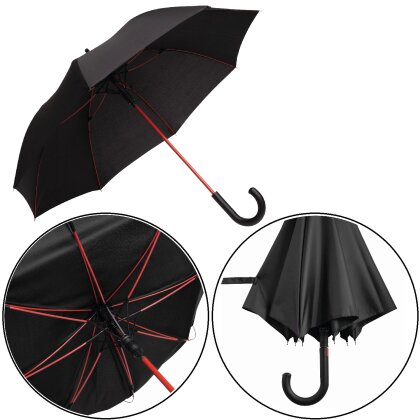 Stockschirm Automatik 103cm Damen, Herren schwarz- rot Öffnung per Knopfdruck