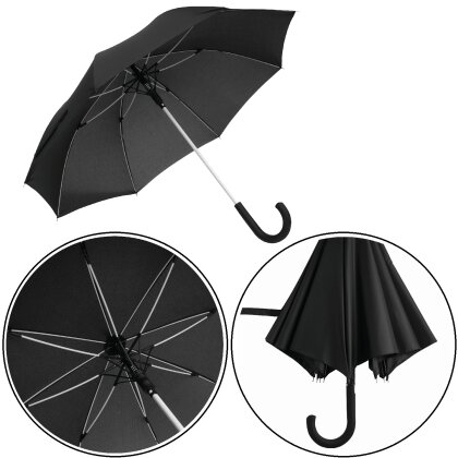 Stockschirm Automatik 103cm Damen, Herren Schwarz- Weiß Öffnung per Knopfdruck