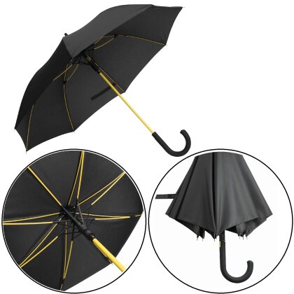 Stockschirm Automatik 103cm Damen, Herren Schwarz- Gelb Öffnung per Knopfdruck