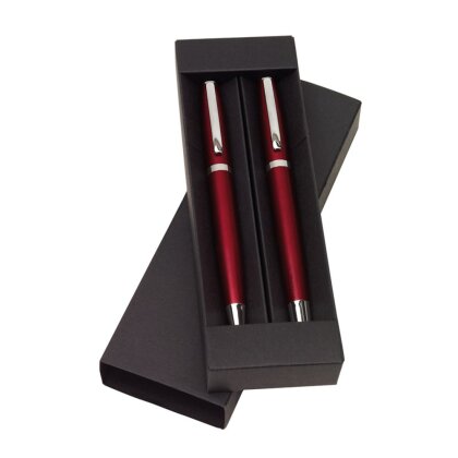 Schreibset Edel Kugelschreiber Geschenkeset Rollball schwarzschreibend Farbwahl Aussenfarbe rot