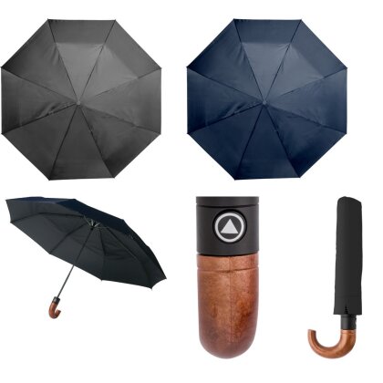 Taschenschirm Ø94cm Mini Regenschirm L32cm Mini Automatik Griff Holzoptik Schirm