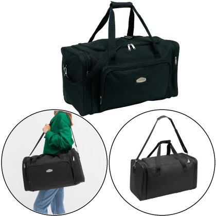 Reisetasche XL 58x28x33 cm Laser Plus schwarz mit Reißverschluss Hauptfach zwei Seitentaschen gepolsterten Tragegriffen verstellbarem Schultergurt 48 Liter Sport Reise Wochenendtasche