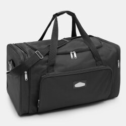 Reisetasche XL 58x28x33 cm Laser Plus schwarz mit Reißverschluss Hauptfach zwei Seitentaschen gepolsterten Tragegriffen verstellbarem Schultergurt 48 Liter Sport Reise Wochenendtasche