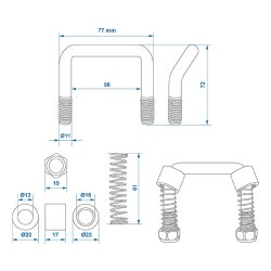 4x Bügelschrauben M12 U-Bügel 77x72 Rundstahlbügel Anhänger nachrüsten – Zugkraft 800daN nur mit Gegenplatte U-bügel
