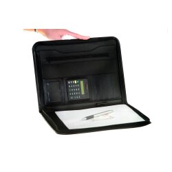 Schreibmappe A4 mit Reißverschluss – Konferenzmappe aus Kunstleder mit Einschubfach, Schreibblock, Taschenrechner, 34x26x3cm