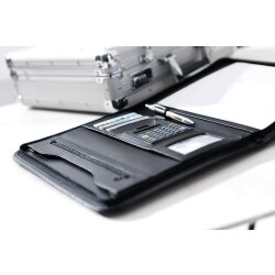 Schreibmappe A4 mit Reißverschluss – Konferenzmappe aus Kunstleder mit Einschubfach, Schreibblock, Taschenrechner, 34x26x3cm