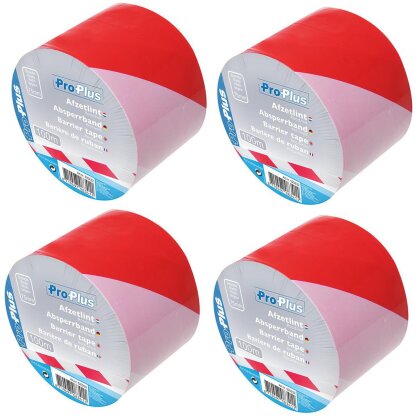 4 x Absperrband 100M Flatterband B75mm 30mu Trassenband Farbe Rot-Weiß SET AS