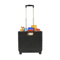 Einkauf Trolley klappbar Klappbox Einkaufwagen Kiste mit Rollen Kunststoff Schwarz faltbar 380x360x300 mm bis 25kg Traglast platzsparend zusammenklappbar Transporthilfe