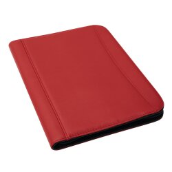 Schreibmappe A4 mit Reißverschluss – Konferenzmappe aus Kunstleder mit Einschubfach, Schreibblock, Taschenrechner, 34x26x3cm Rot