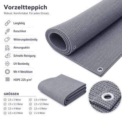 Vorzeltteppich Auswahl Größe - Zeltteppich 225 Gramm pro Quadratmeter UV Schutz