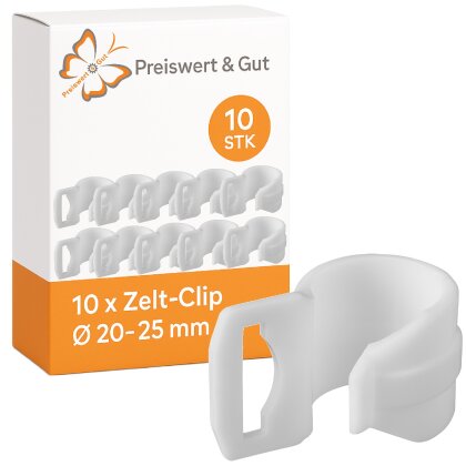 AS 10x Zelt-Clip Kunststoffhaken Ø 20–25 mm C-Clips für Camping Vorzelt Zeltstangen Weiß für Zeltgestänge als Zeltzubehör AS