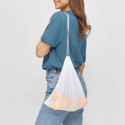 15x Gemüsebeutel Netzbeutel 37 x 37 cm aus Polyester weiß waschbar 30 °C mit Kordelzug atmungsaktiv wiederverwendbar
