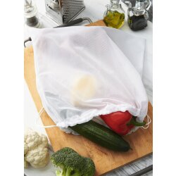 15x Gemüsebeutel Netzbeutel 37 x 37 cm aus Polyester weiß waschbar 30 °C mit Kordelzug atmungsaktiv wiederverwendbar