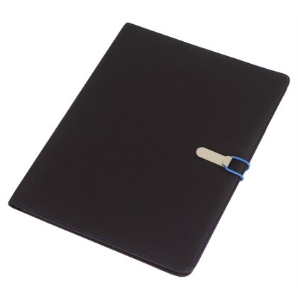 Schreibmappe A4 Farbwahl + Schreibblock, Einsteckfächer,Aktenmappe Portfolio BWI Dokumentenmappe blau / schwarz