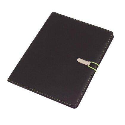Schreibmappe A4 Farbwahl + Schreibblock, Einsteckfächer,Aktenmappe Portfolio BWI Dokumentenmappe grün / schwarz