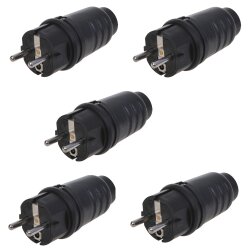 5 x Schukostecker Gummi Stecker IP44 230V 16A Schuko mit Schutzkontakt BWI