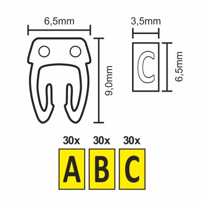 Kabelmarker Ziffern 0-9 Kabelbeschriftung Clip Kabel Buchstaben Ø bis 6mm² 90 Stück BWI