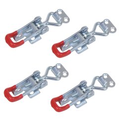 4x Spannverschluss für Kisten und Anhänger – Verstellbar 115-125mm, aus verzinktem Stahl, silber-rot, ideal für Anhängerzubehör