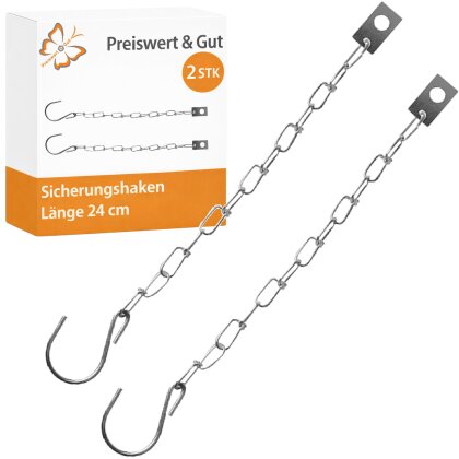2x Sicherungshaken Anhänger Boardwandverschluss S Haken mit Kette 24cm verzinkt