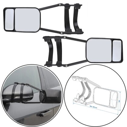 2x Wohnwagenspiegel mit integriertem Weitwinkelspiegel – Caravanspiegel - Einfach zu montieren, vibrationsfrei E