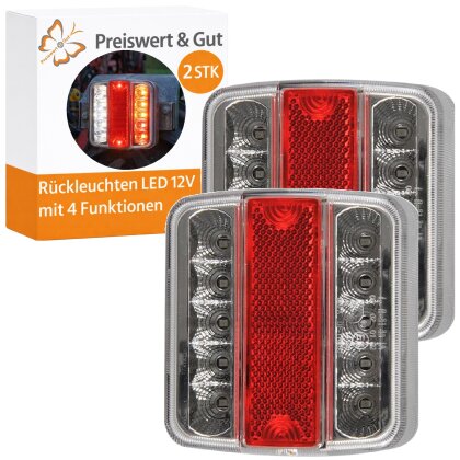 2x LED Rücklicht Anhänger 12V Rückleuchten Set rechts links  98x105 mm IP67 4 Funktionen 5-Pin Anschluss Schraubbefestigung