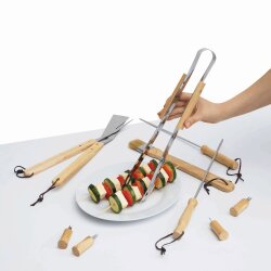 AS Grillbesteck Set mit Tasche Grillzange Bratenwender Fleischgabel Grillgabel etc AS