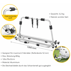 Deichsel Fahrradträger Silber bis 40kg –...