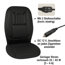 2x Sitzheizung Auto – Heizmatte mit DC 12 V Anschluss - Sitzheizauflage mit 2 Stufen - Sitzkissen für Ihr Auto 35/45W