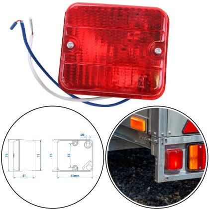Nebelschlussleuchte 1 Stück 75 x 85 x 50 mm E9 12V fuer PKW und Anhaenger inkl Gluehbirne BA15s und Befestigung langlebiges Nebelschlusslicht mit 16 cm Kabel energieeffizient und robust