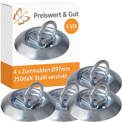 4x Zurrösen für Anhänger Durchmesser 97mm Zugkraft 250daN verzinkt für Ladungssicherung