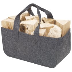 Filztasche Kaminholzkorb 2er Set grau mit Tragegriffen 50 x 25 x 25 cm Brennholzkorb aus Filz als Kaminholztasche