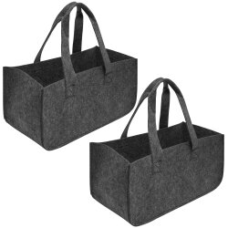 Filztasche Kaminholzkorb 2er Set grau mit Tragegriffen 50 x 25 x 25 cm Brennholzkorb aus Filz als Kaminholztasche