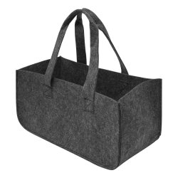 Filztasche Kaminholzkorb 2er Set grau mit Tragegriffen 50 x 25 x 25 cm Brennholzkorb aus Filz als Kaminholztasche