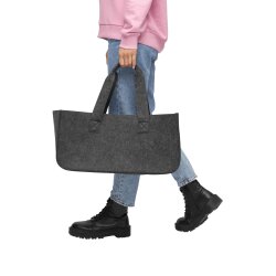 Filztasche Kaminholzkorb 2er Set grau mit Tragegriffen 50 x 25 x 25 cm Brennholzkorb aus Filz als Kaminholztasche