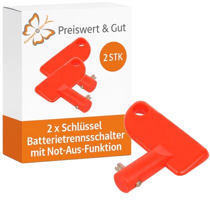 2 x Schlüssel Batterietrennschalter mit Not-Aus-Funktion – Orange, 10 mm Durchmesser, für Hauptschalter und Notabschaltung