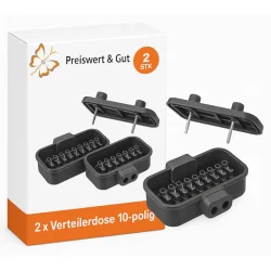 2 x Verteilerdose 10-polig, spritzwassergeschützt – Klemmdose für Pkw, Lkw, Wohnmobile, Traktoren & Anhänger, Kabelanschlussbox aus robustem Kunststoff